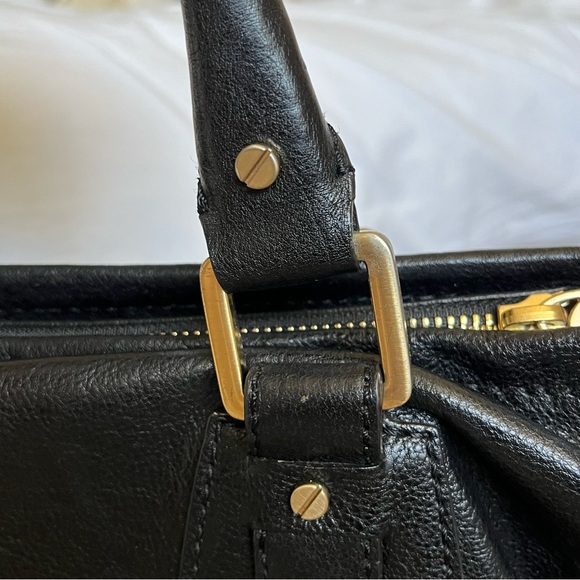 Mark Cross Genuine Black Leather Satchel Tote Bag Purse Cross Body Gold HW - Picture 15 of 15